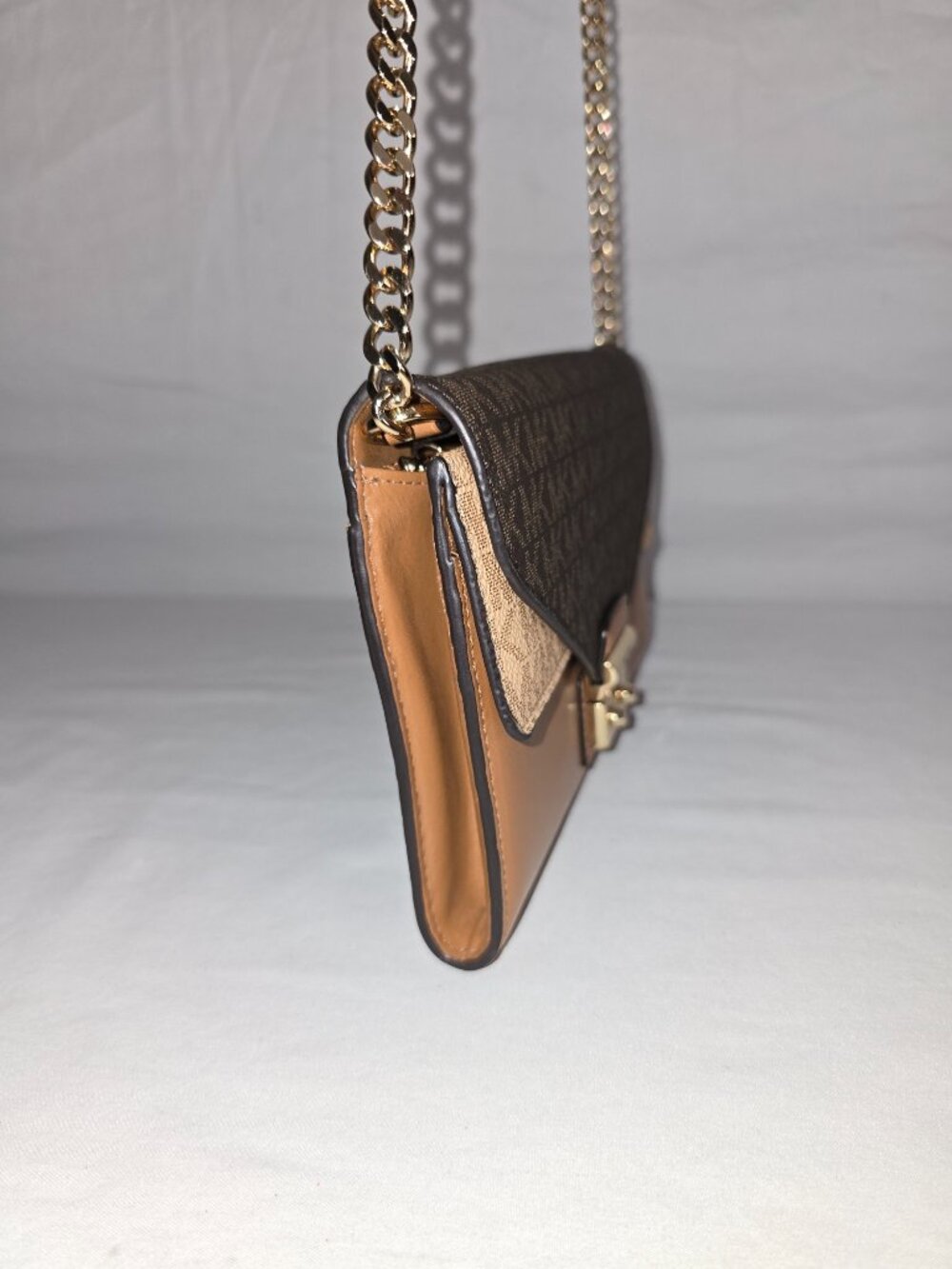 Michael Kors Sloan Medium Brown MK Logo And Leather Chain Link Crossbody Wallet - Picture 5 of 13